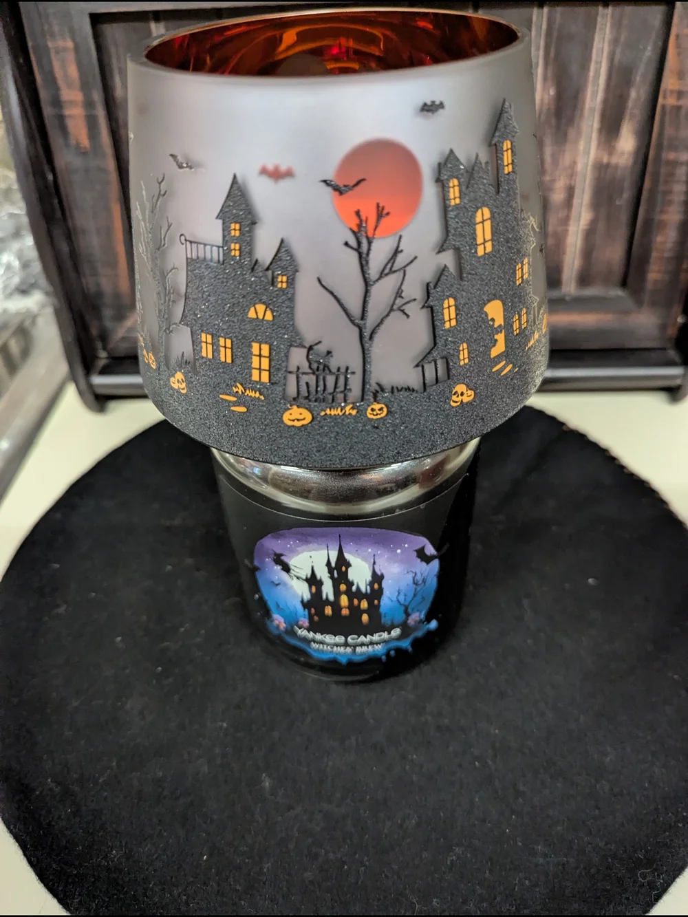 Yankee Candle Flicker Halloween House Glass Shade Topper fits  Single Wick Jar